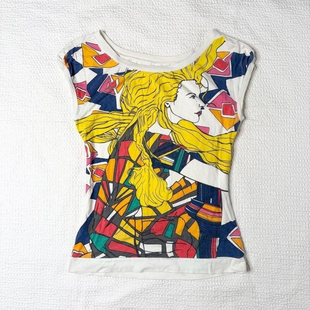 abstract portrait graphic boat neck top